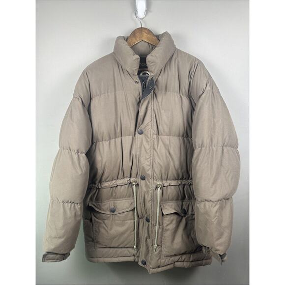 Vintage Boston Traders Duck Downfill Puffer Jacket Mens XL Beige Tan Coat Parka